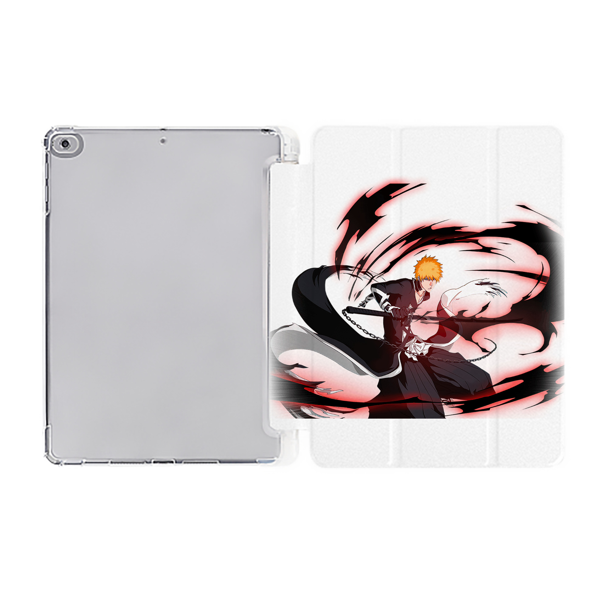 （画像用） ブリーチ 黒崎一護（くろさき いちご）BLEACH Kurosaki Ichigo IPad ケース ペン収納付き 三つ折りスタンド PUレザー×シリコン 対応機種9.5/10.5/10.9インチ